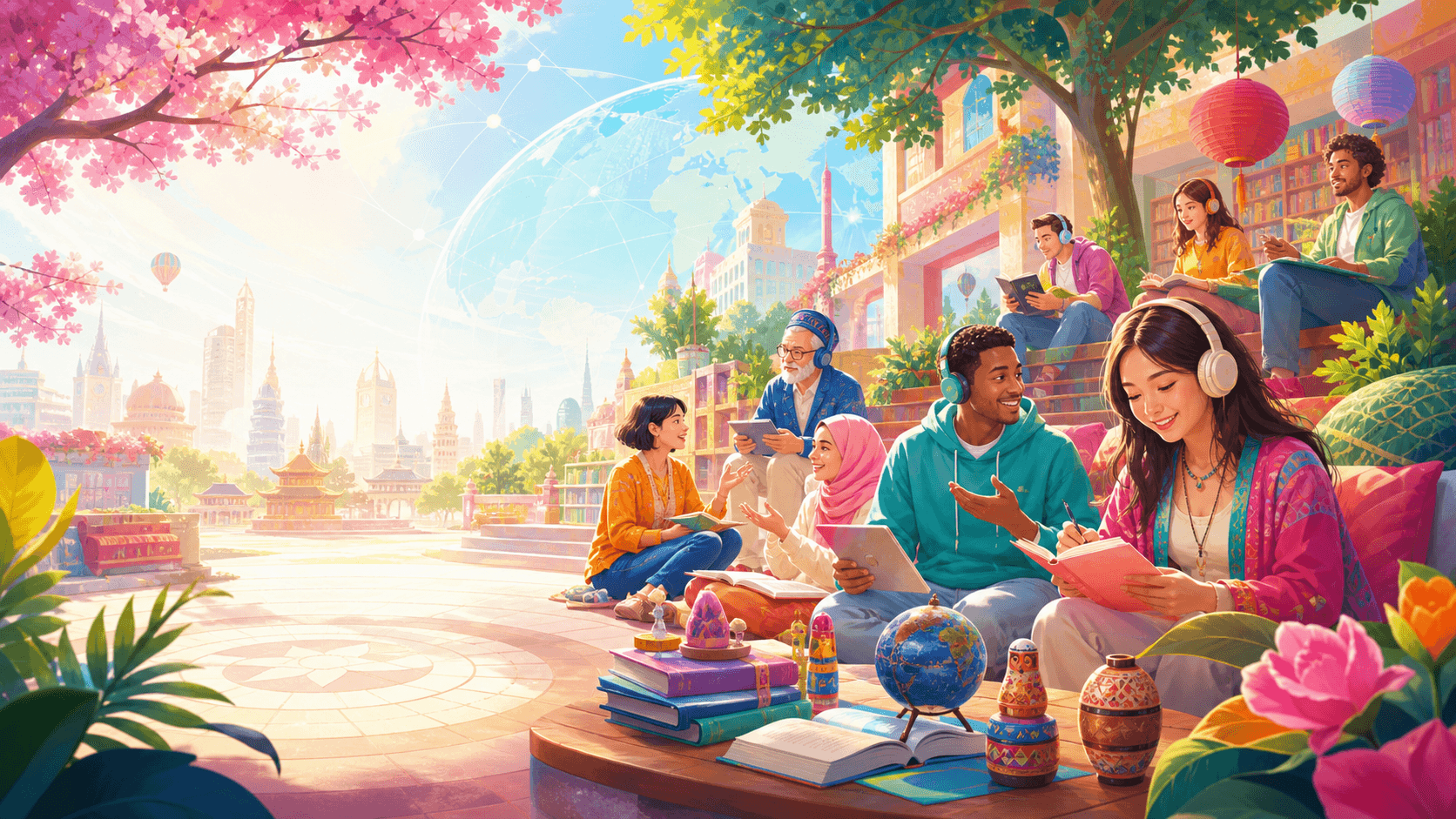 Multi-ethnic learners studying together